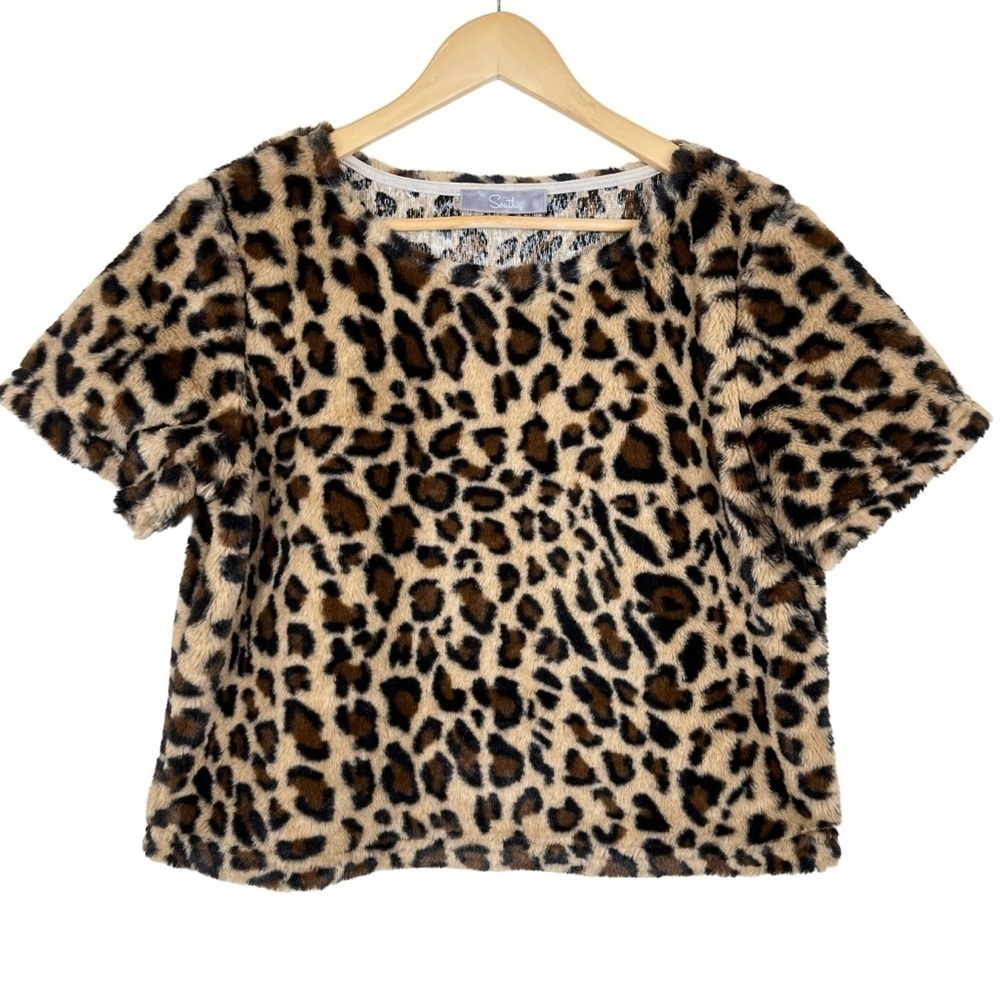 Leopard Print Faux Fur Crop Top - Brown